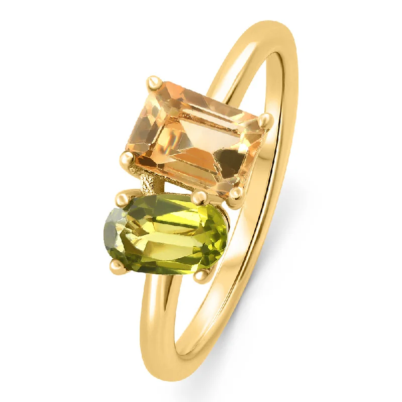 Rings with crescent moon for lunar charm -1 1/2Ct Toi Et Moi Peridot & Citrine 2-Stone Ring 10k Gold