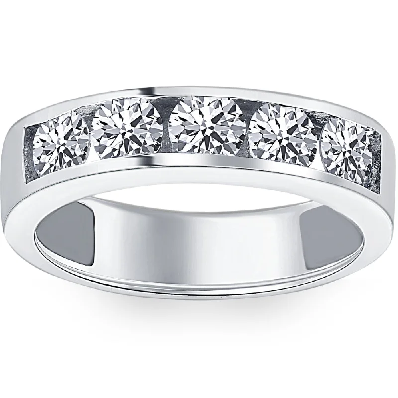 Rings with pave ruby for dazzling sparkle -1 1/4ct Diamond Wedding Ring Channel Set Mens Ring 14k White Gold