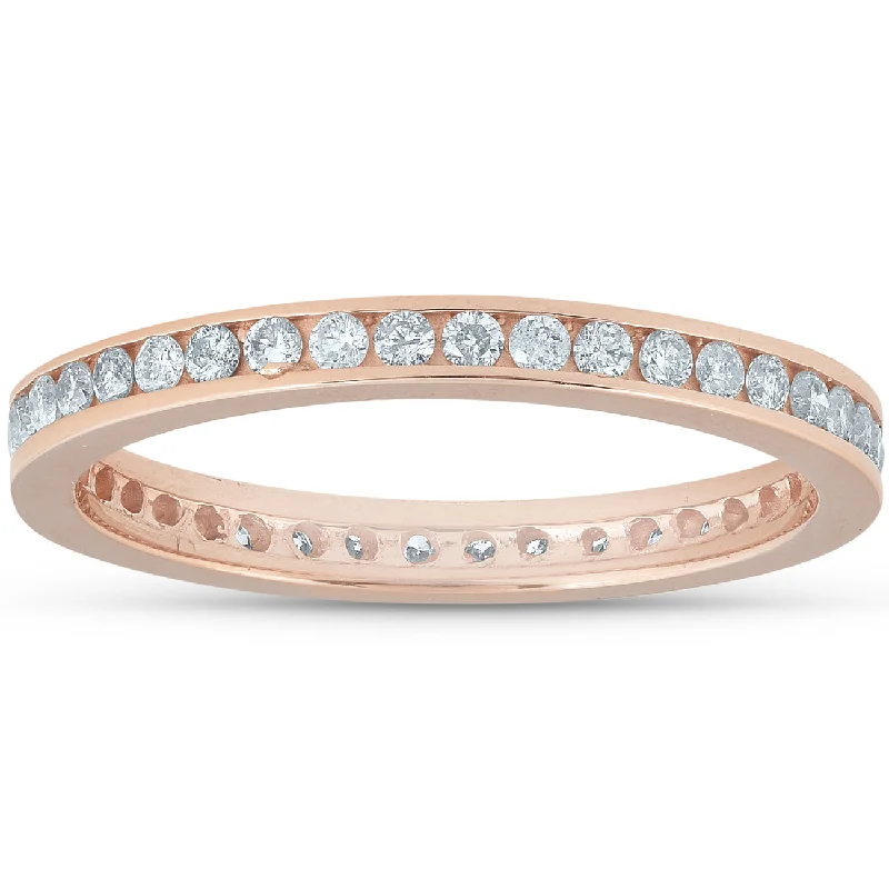 Rings with citrine stones for sunny vibes -1/2 Ct Diamond Eternity Ring 14k Rose Gold Channel Set Wedding Band