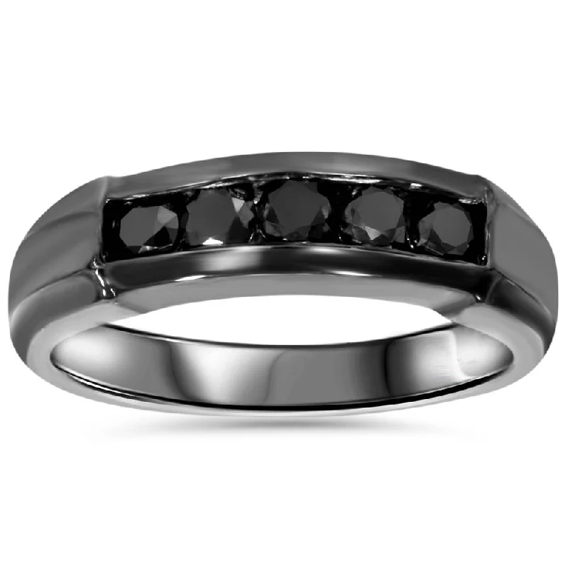 Rings with labradorite stones for mystic flash -1/2ct Black Diamond Mens Wedding Band 10K Black Gold