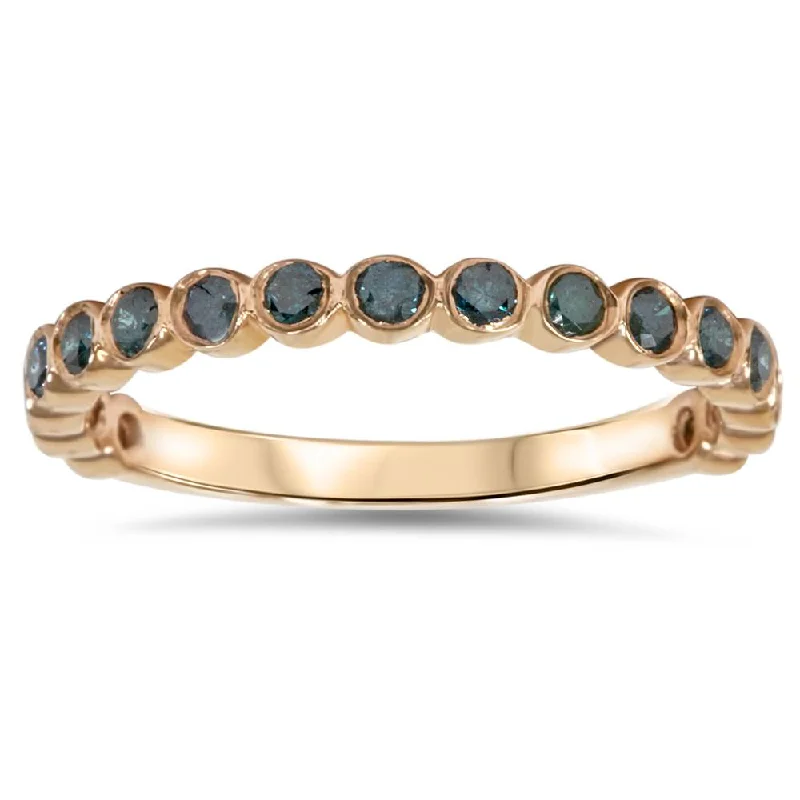 Rings with polished tourmaline for vibrant shine -1/2ct Blue Diamond Stackable Ring 14K Rose Gold