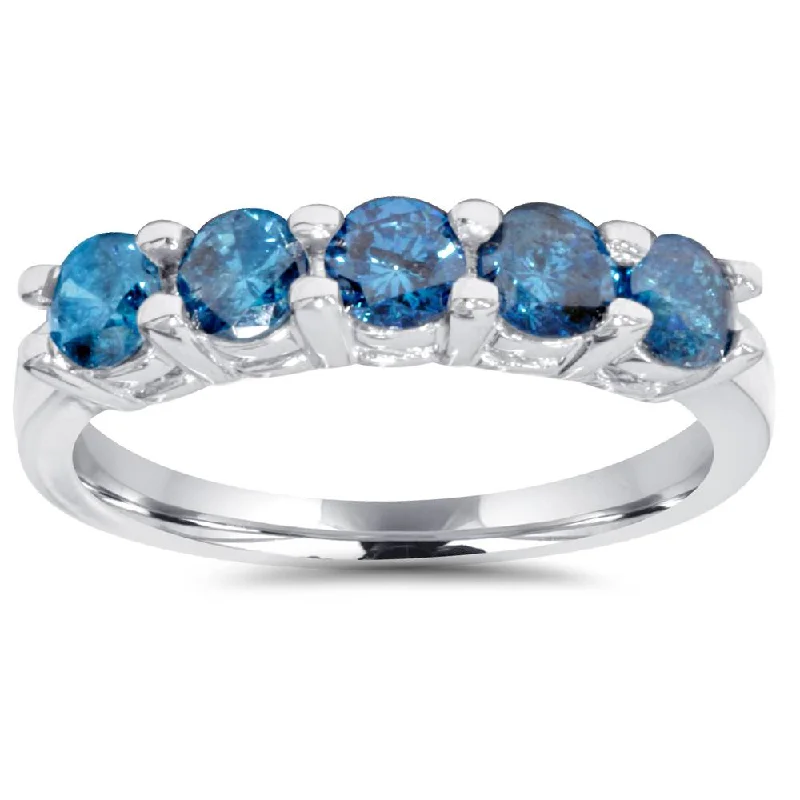 Rings with lotus flower engravings for peace -1/2ct Blue Diamond Wedding Ring 14K White Gold