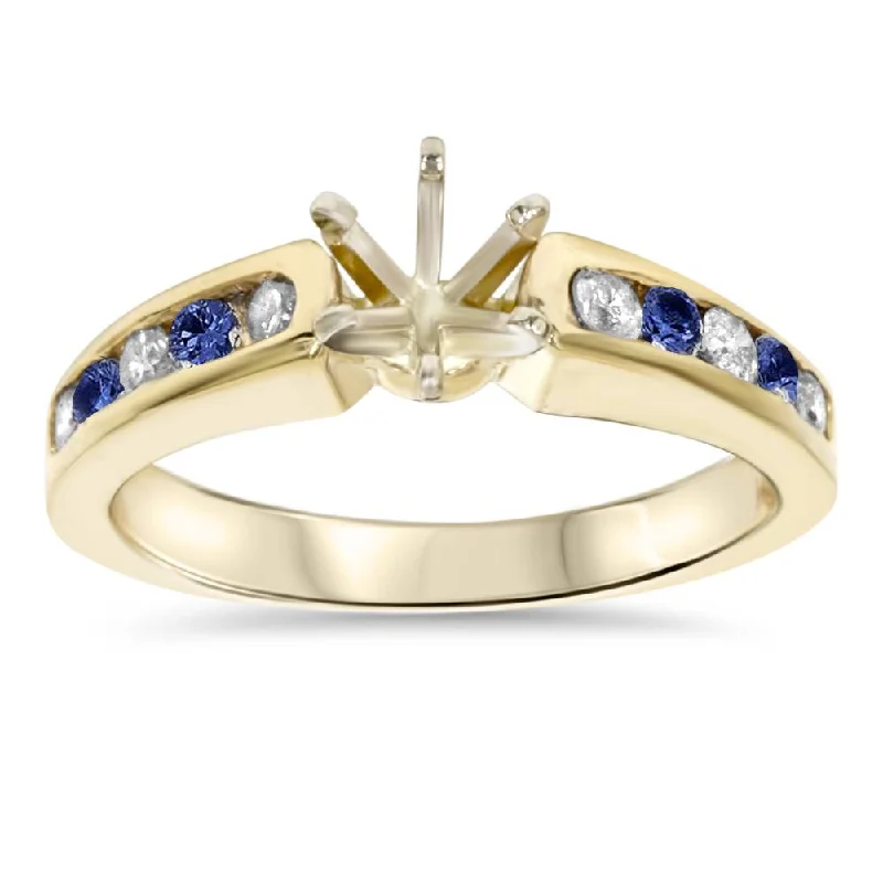 Rings with rough moonstone for natural beauty -1/2CT Blue Sapphire & Diamond Engagement Ring Setting 14K Yellow Gold