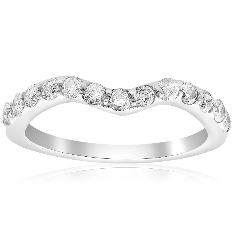 Rings with vine-wrapped bands for nature -1/2ct Curved Diamond Notched Wedding Ring Enhancer 14K White Gold