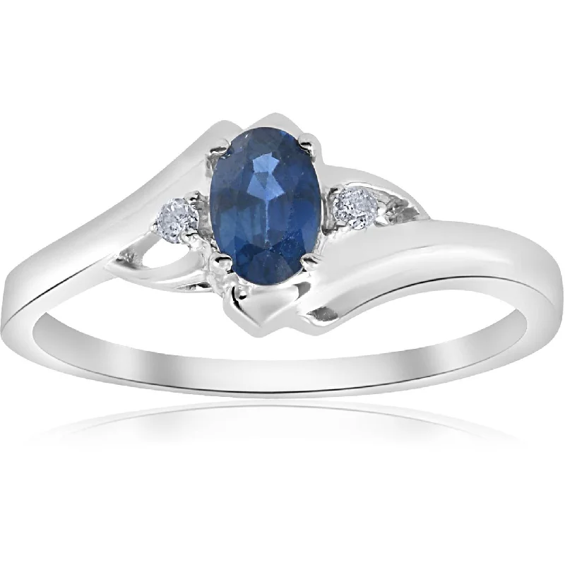 Rings with raw garnet stones for texture -1/2ct Oval Blue Sapphire Diamond Ring 14K White Gold