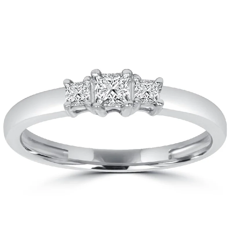 Rings with mandala engravings for spiritual vibe -1/2ct Three Stone Princess Cut Diamond Ring 14K White Gold