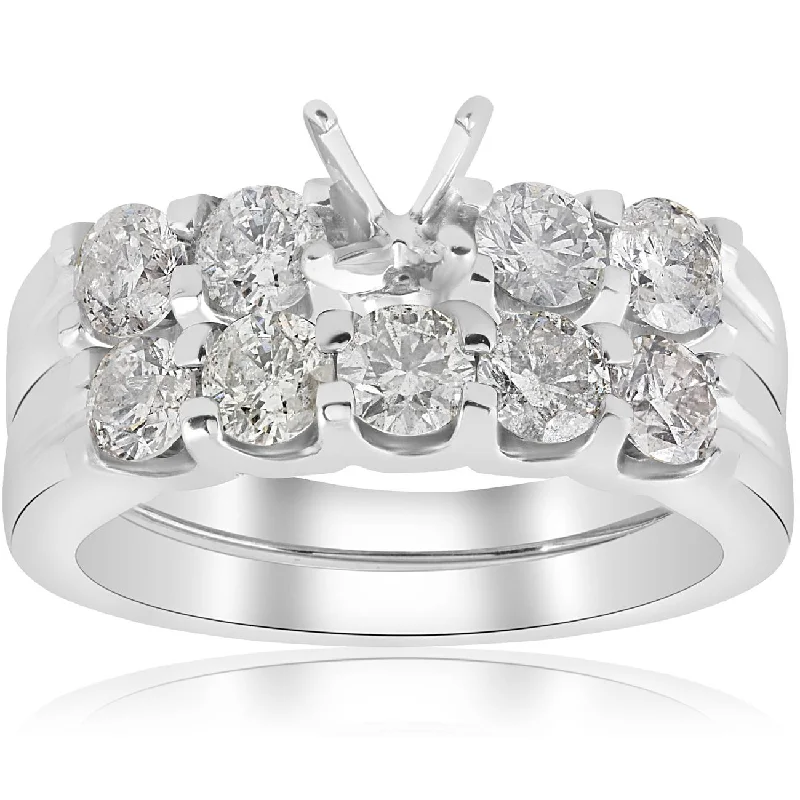 Rings with herkimer diamonds for raw clarity -1 3/4ct Diamond Engagement Wedding Ring Setting Mounting U Prong Five Stone