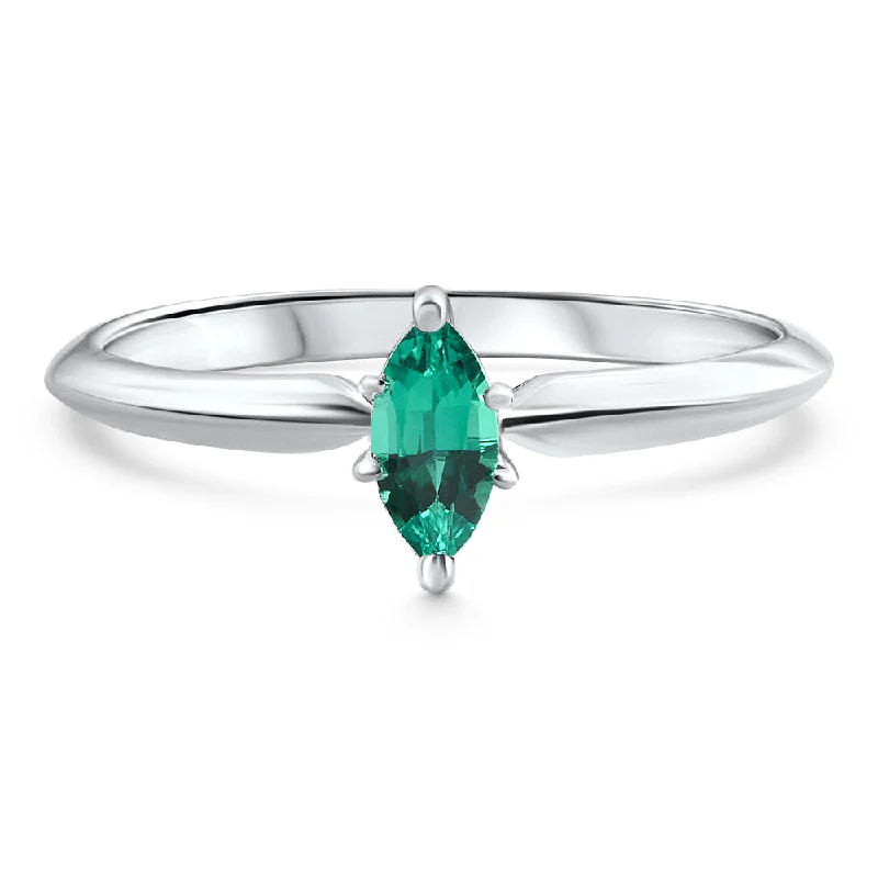 Rings with herkimer diamonds for raw clarity -1/3Ct Emerald Marquise Solitaire Ring 10k Gold Lab Grown