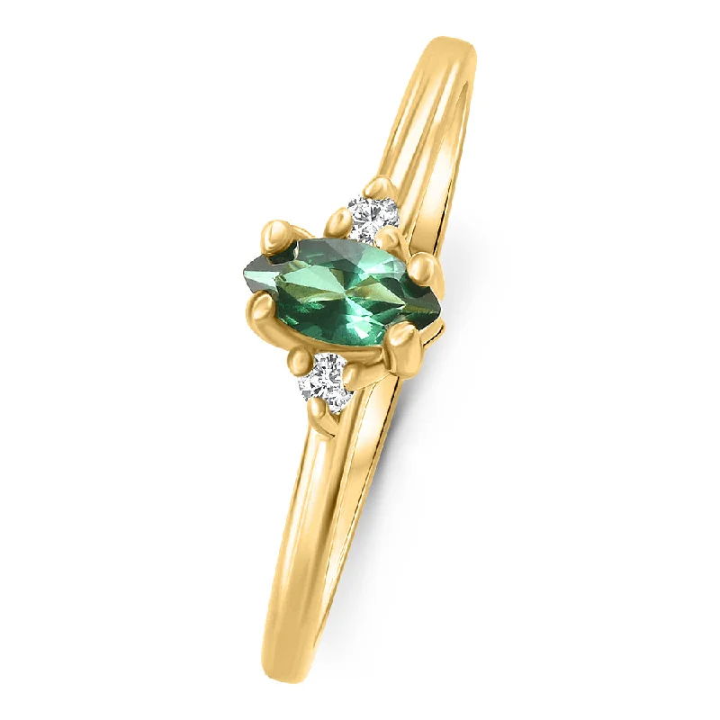 Rings with matte gold for subtle luxury -1/3Ct TW Marquise Emerald & Diamond Ring 10k Gold Lab Grown