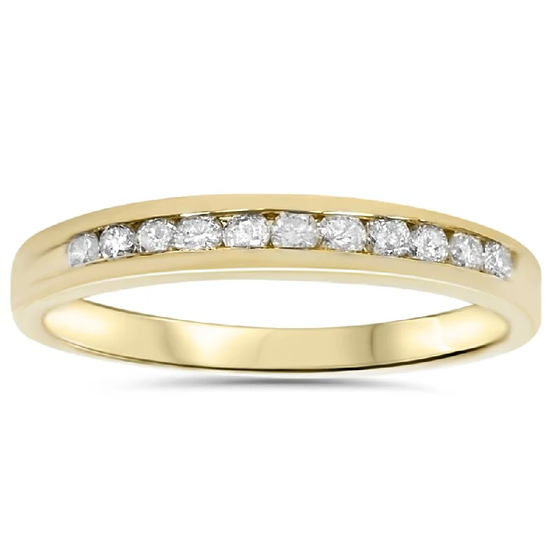 Rings with double bands for modern twist -1/4ct 14K Yellow Gold Diamond Wedding Guard Stack Ring