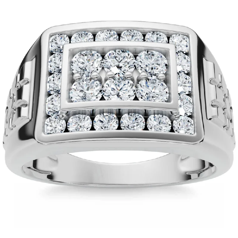 Minimalist rings with tiny diamond dot accents -1 Ct Men's Diamond Cluster Nugget Detail Ring in 10k White Gold