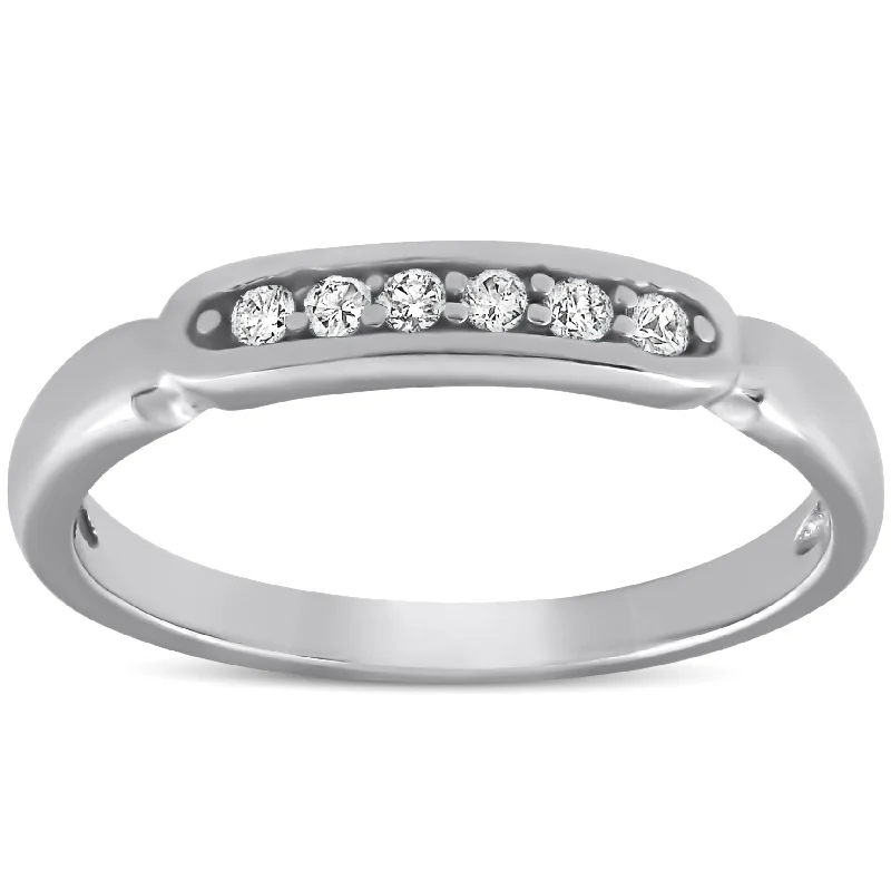 Rings with matte gold for subtle luxury -10k White Gold 1/10ct Diamond Anniversary Wedding Promise Ring High Polished