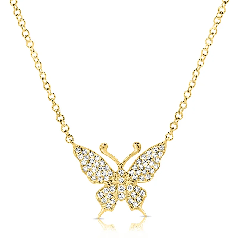 Best necklaces and pendants with black diamonds for an edgy, bold statement-14K Butterfly Necklace with Diamonds