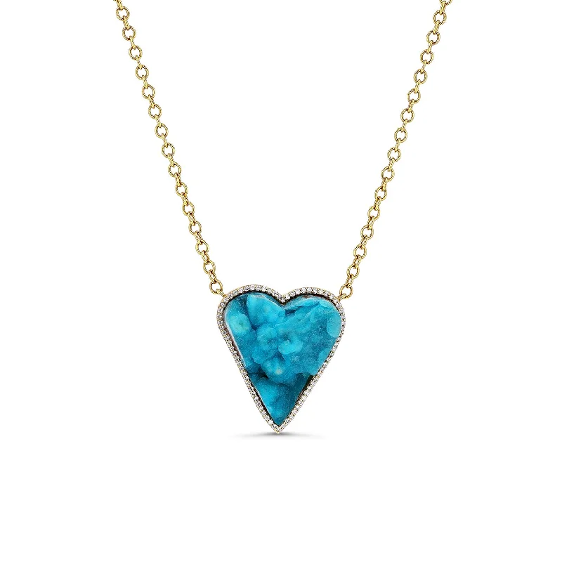 Stunning necklaces and pendants with jade gemstones for a calming green hue-14k Chrysocolla Druzy Heart Pendant on Cable Chain "One of a Kind"