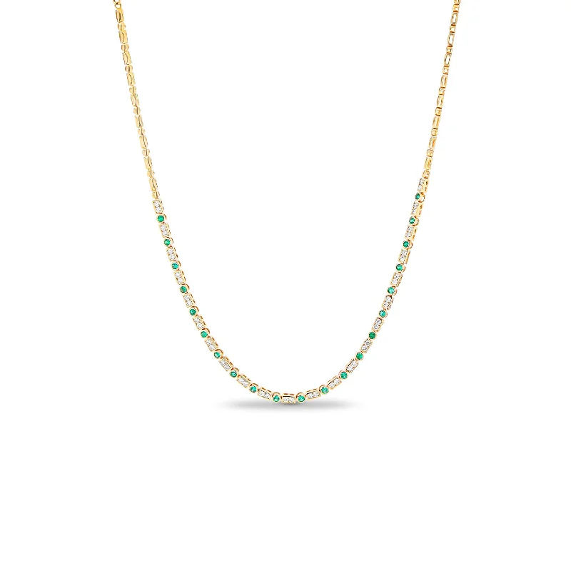 Simple necklaces and pendants with bar pendants for a sleek modern design-14k Diamond and Emerald Tennis Necklace - 16"