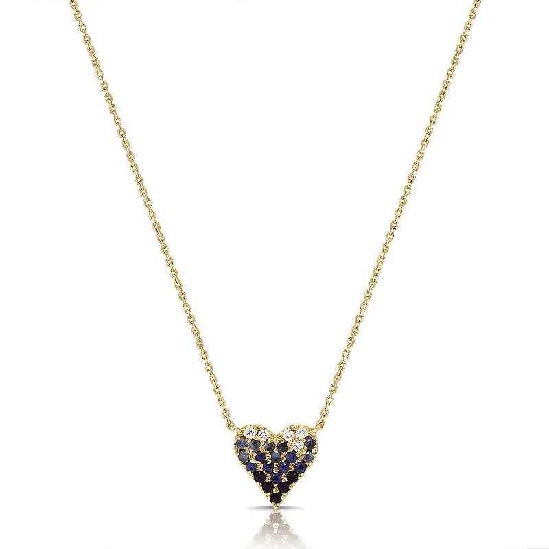 Best necklaces and pendants for weddings with matching designs for bride and groom-14K Gold Blue Sapphire and Diamond Heart Necklace