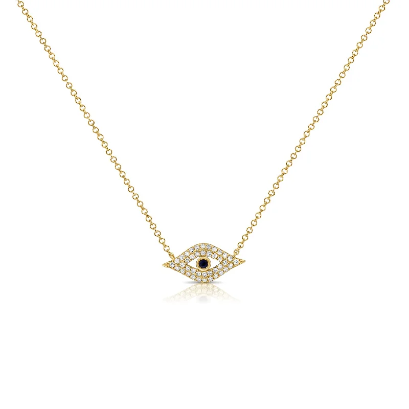 Best necklaces and pendants with butterfly pendants for a delicate, light style-14K Gold Diamond Evil Eye Necklace with Sapphire Center