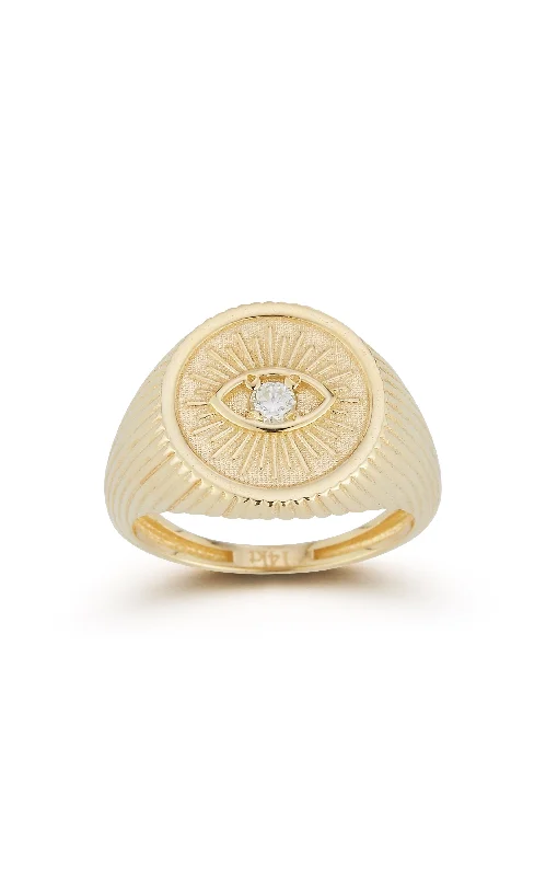 Rings with gothic rose quartz for drama -14K Gold & Diamond Evil Eye Signet Ring