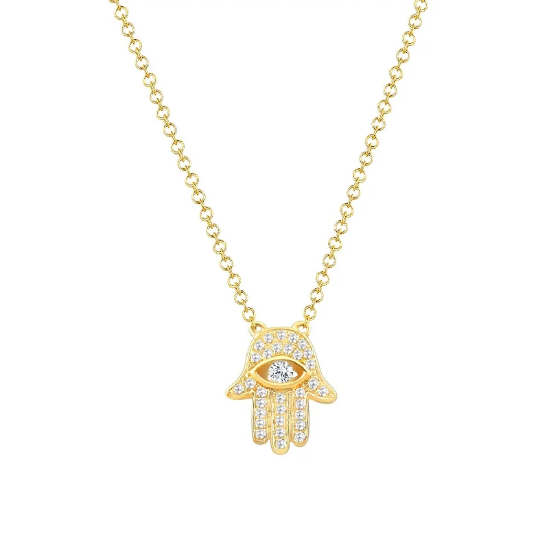 Best necklaces and pendants with intricate filigree for vintage-inspired elegance-14K Gold Hamsa Hand Necklace with Diamonds