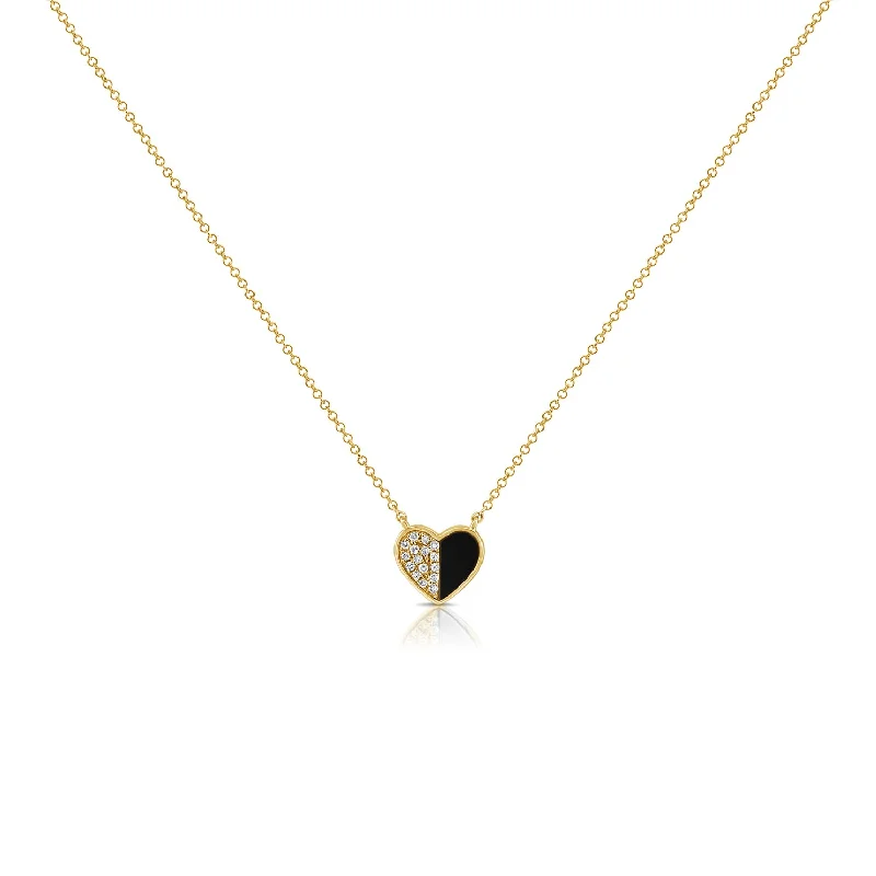 Beautiful necklaces and pendants with layered chains for a fashionable, chic look-14K Gold Heart Necklace with Black Onyx & Diamond Accents