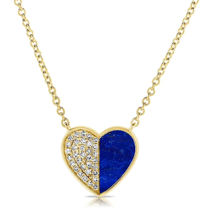 Unique necklaces and pendants with artistic shapes for a creative, one-of-a-kind design-14K Gold Heart Necklace with Lapis Lazuli and Diamond Accents