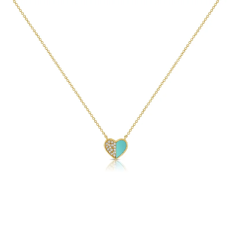 Beautiful necklaces and pendants with gemstone teardrops for an elegant effect-14K Gold Heart Necklace with Turquoise & Diamond Accents