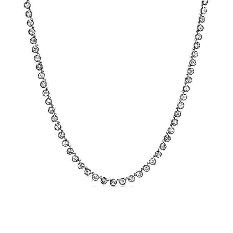 Best necklaces and pendants with oval pendants for a classic, elegant shape-14k Heirloom Diamond and Black Rhodium Tennis Necklace - 16"