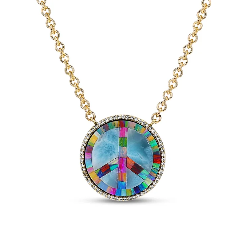 Best necklaces and pendants with vintage lockets for a nostalgic, sentimental look-14k Opal Inlay Peace Sign Pendant on Chain Necklace