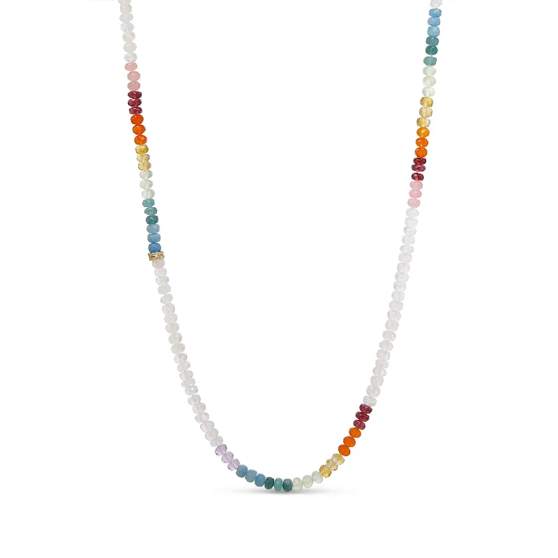 Best necklaces and pendants with opal gemstones for an iridescent glow-14k Rainbow Moonstone with Rainbow Mix Gemstone Necklace - 36"