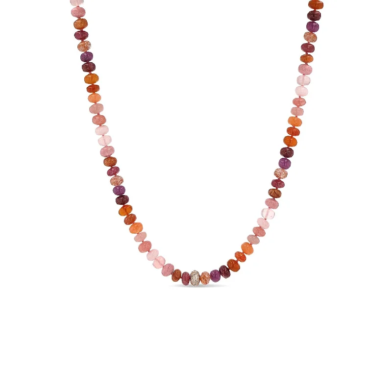 Personalized necklaces and pendants with coordinates for a meaningful location-based gift-14K Sunset Mix Gemstone Knotted Necklace with Diamond Donut -15"