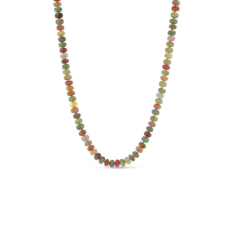 Elegant necklaces and pendants with infinity symbols for timeless designs-14k Umba Multi Color Sapphire Knotted Necklace with Smooth Rondelle