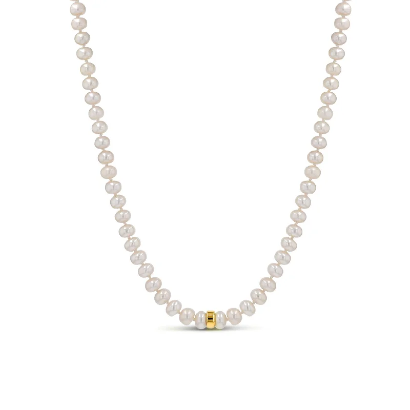 Necklaces and pendants with diamond pendants for a luxurious sparkling effect-14k White Pearl Knotted Necklace with 14k Gold Rondelle - 17"