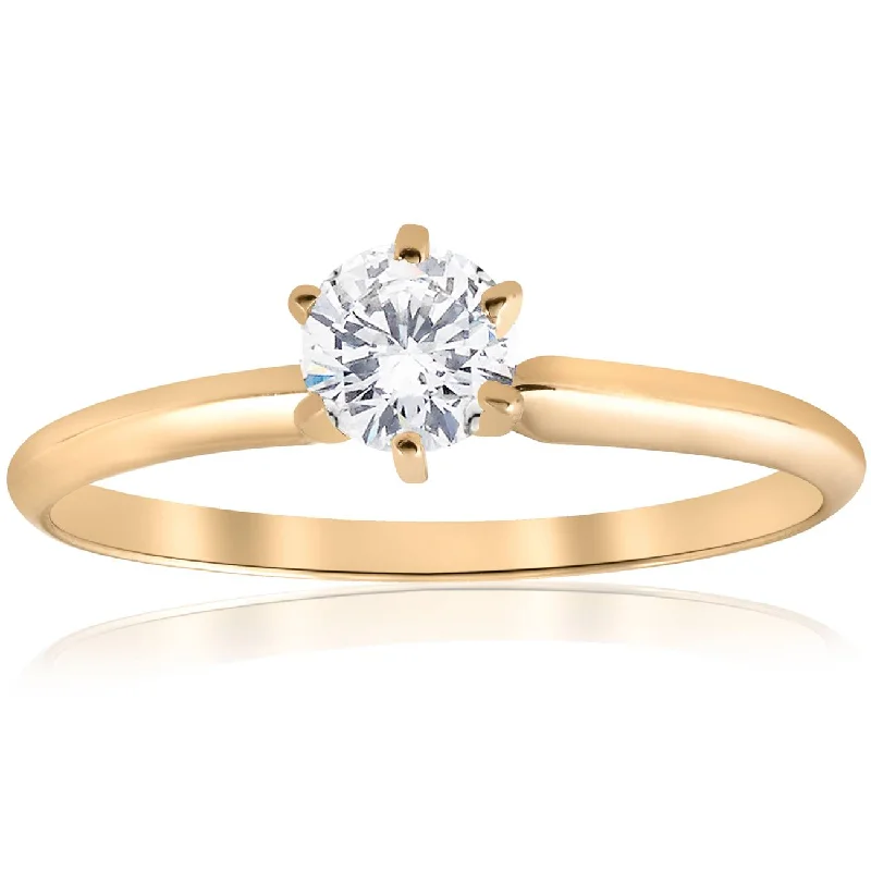 Minimalist rings with tiny diamond dot accents -14k Yellow Gold 1/2ct Round Solitaire Diamond Engagement Ring