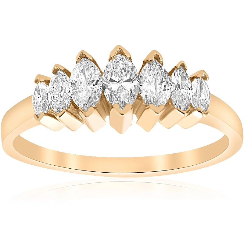 Dainty rings with subtle engraved star motifs -14k Yellow Gold 3/4ct Marquise Diamond Wedding Anniversary Ring Womens Band