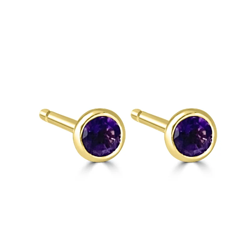 Necklaces and pendants with clear quartz for a pure and radiant look-14K Yellow Gold 3MM Bezel Amethyst Studs