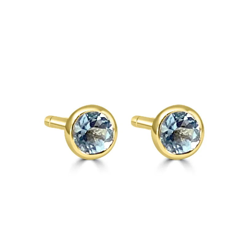 Best necklaces and pendants with rose gold for a warm and romantic appeal-14K Yellow Gold 3MM Bezel Aquamarine Studs