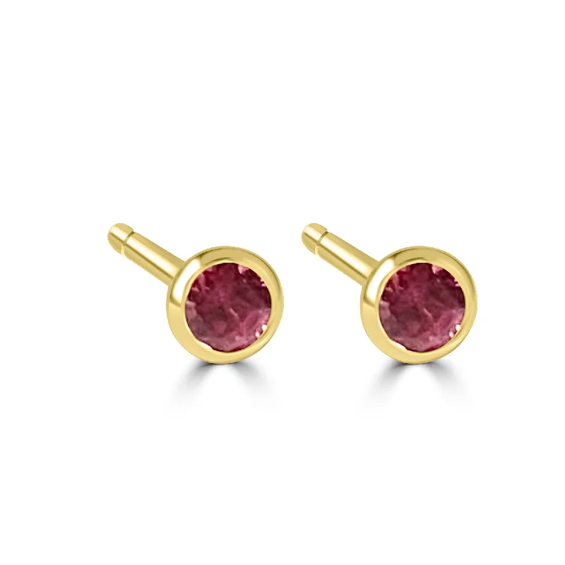 Layered necklaces and pendants for a trendy and fashionable stacked look-14K Yellow Gold 3MM Bezel Ruby Studs