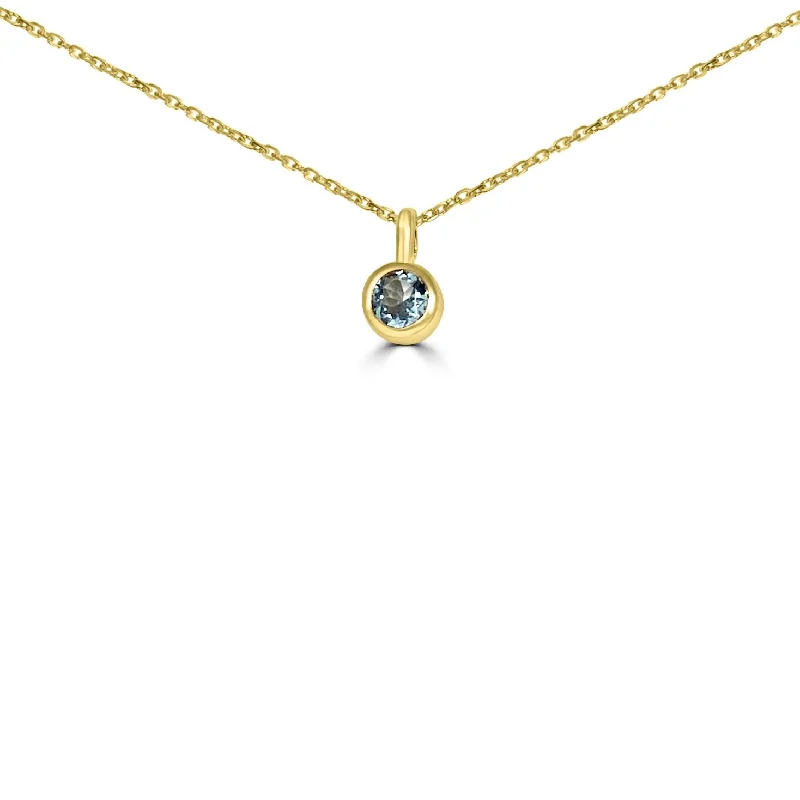 Personalized necklaces and pendants with initials for a customized and meaningful gift-14K Yellow Gold 4MM Bezel Aquamarine Necklace