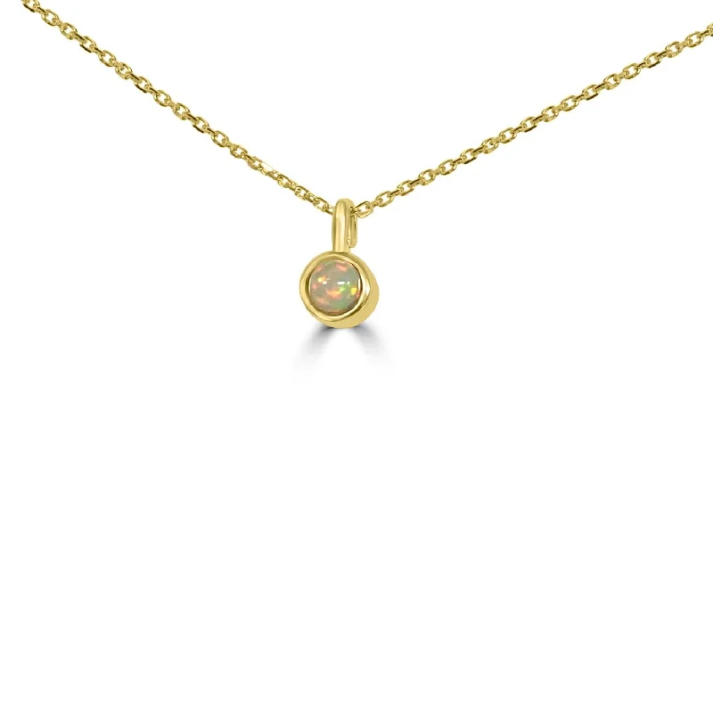 Trendy necklaces and pendants with geometric shapes for a modern aesthetic-14K Yellow Gold 4MM Bezel Opal Necklace