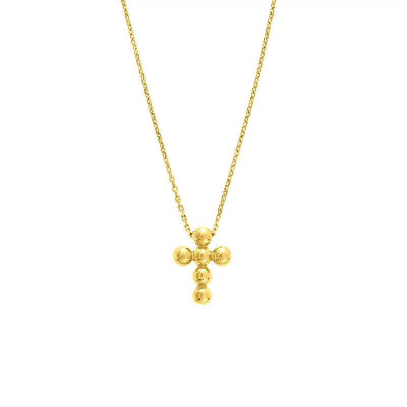 Necklaces and pendants with leaf-shaped designs for an earthy, organic feel-14K Yellow Gold Beaded Mini Cross Pendant Necklace