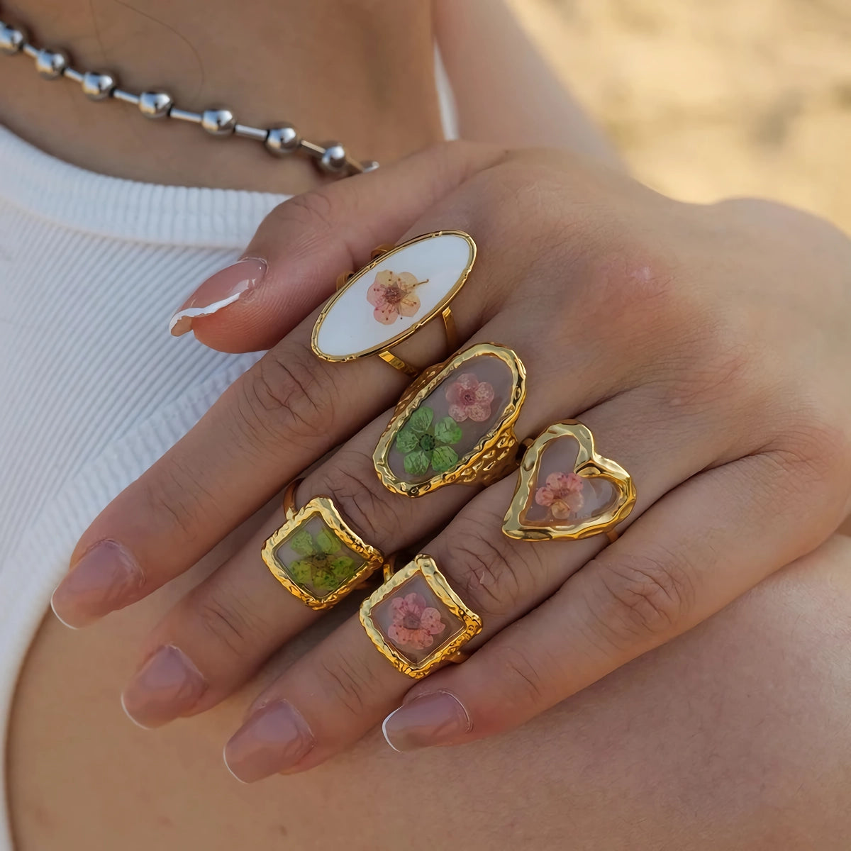 Rings with agate slices for earthy style -18K Gold-Plated Geometric Ring