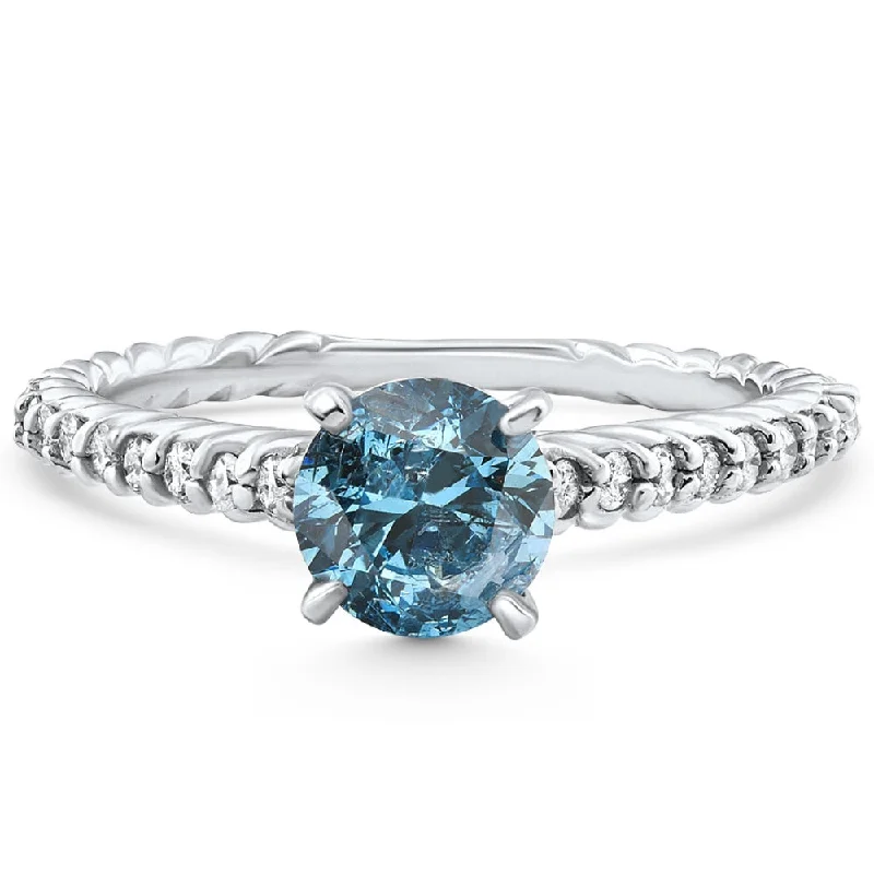 Rings with black diamond for striking contrast -1Ct Blue Diamond Engagement Ring 14k White Gold Lab Grown