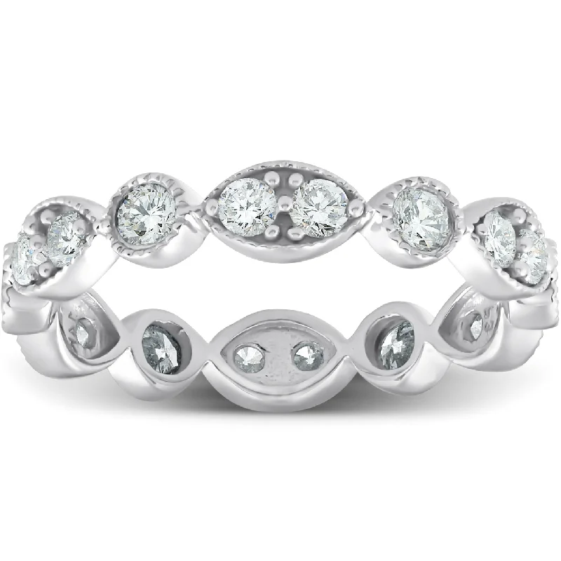 Rings with vine-wrapped bands for nature -1ct Diamond Eternity Stackable Ring 14K White Gold