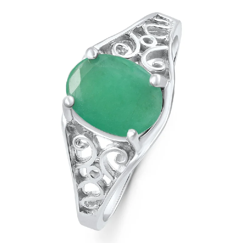 Rings with shield-shaped stones for boldness -1Ct Genuine Emerald Oval Solitaire Ring 10k Gold