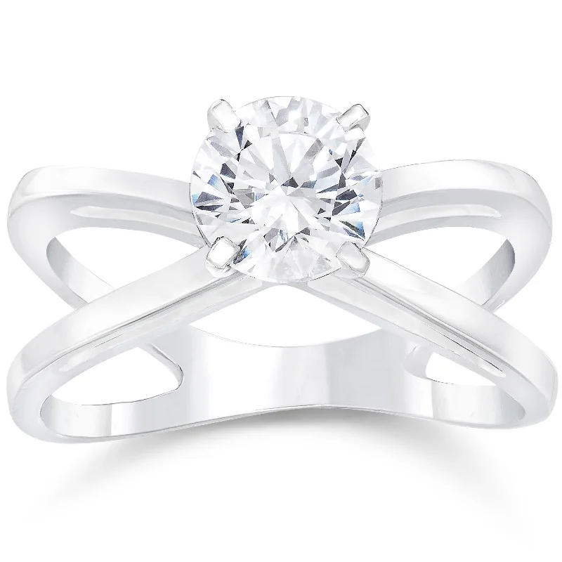 Rings with vintage-inspired rose-cut diamonds -1ct Round Cut Diamond Solitaire Engagement Ring 14k White Gold