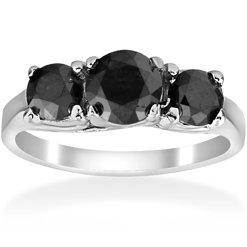 Rings with pink sapphire for delicate charm -2 1/3ct Three Stone Black Diamond Engagement Ring 14K White Gold