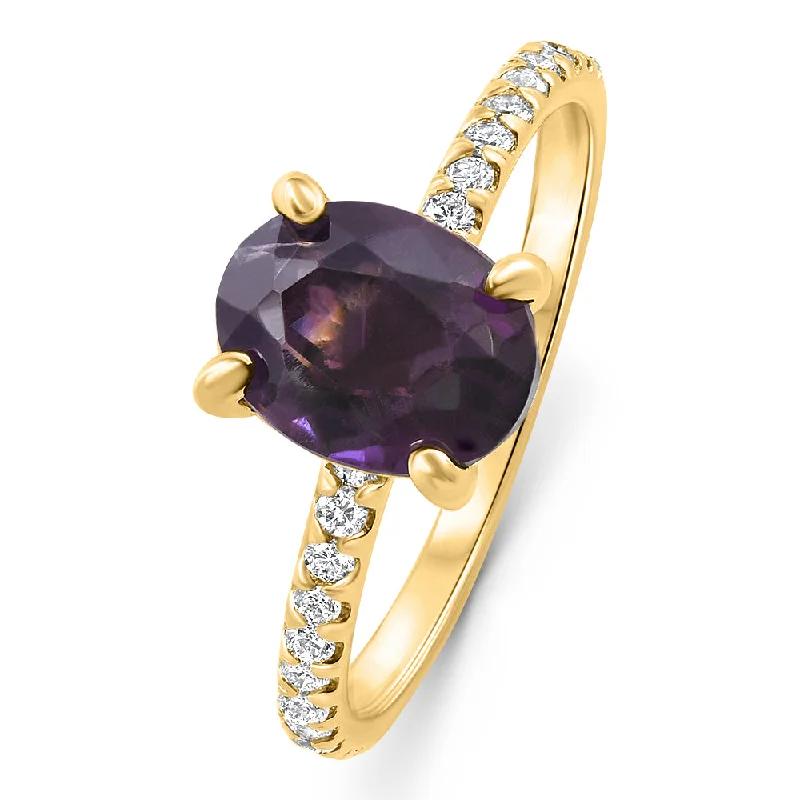 Rings with carved turquoise for artistic flair -2Ct Amethyst & Diamond Anniversary Engagement Ring 10k Gold Lab Grown