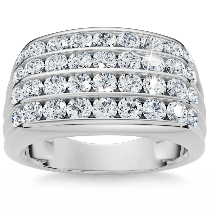 Rings with shield-shaped stones for boldness -2Ct Men's Diamond Multi-Row Ring 10k White Gold