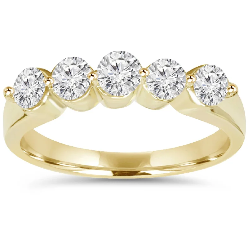 Rings with gothic-inspired skull motif details -3/4Ct Diamond Five Stone Single Prong Wedding Ring 10k Yellow Gold