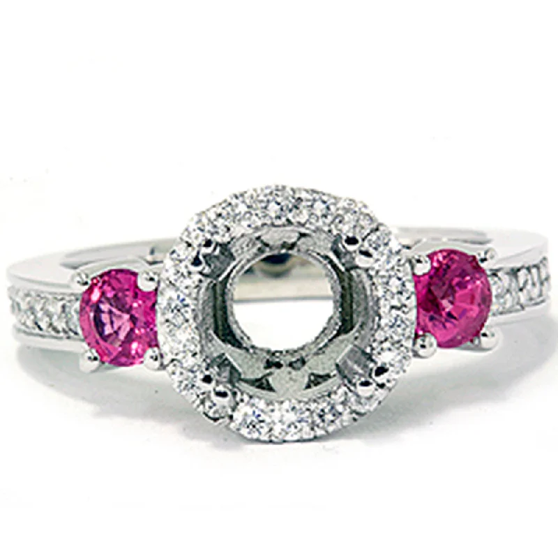 Rings with peacock ore for iridescent glow -3/4ct Pink Sapphire & Diamond Engagement Ring Semi Mount 14K White Gold